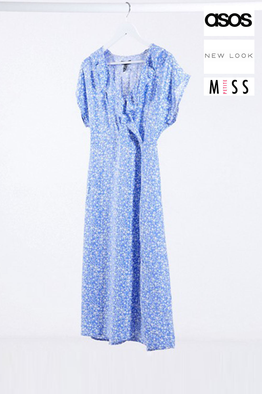 New Look Petite midi wrap dress in blue ...